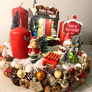 Világítós falusi udvar Adventi koszorú asztaldísz - karácsony - adventi díszek - adventi koszorú - Meska.hu