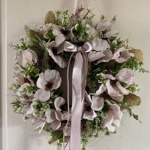 Pasztell rózsaszín selyemvirágos kopogtató ajtódísz koszorú - otthon & életmód - dekoráció - ajtó- és ablak dekoráció - ajtódísz & kopogtató - Meska.hu