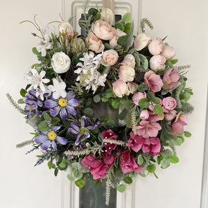 Színátmenetes tavaszi selyemvirágos ajtódísz kopogtató - otthon & életmód - dekoráció - ajtó- és ablak dekoráció - ajtódísz & kopogtató - Meska.hu