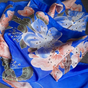 Magnóliás nagyméretű selyem sál stóla - Meska.hu