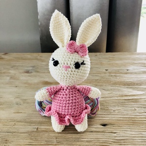 Horgolt fehér-rózsaszín nyuszi lány - amigurumi, Játék & Sport, Plüssállat & Játékfigura, Nyuszi, Horgolás, Varrás, Meska
