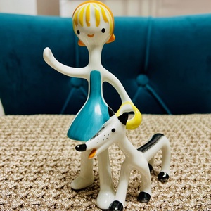 Vintage porcelán kislány kutyával, hollóházi - Meska.hu