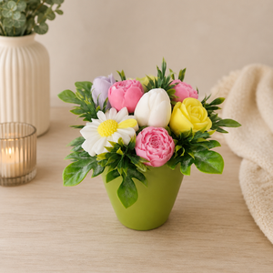 Tavaszi virágbox gyertyából � tulipános, margarétás dekoráció, Otthon & Életmód, Gyertya, illat, aroma, Gyertya, Gyertya-, mécseskészítés, MESKA