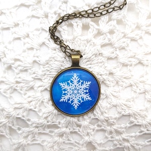 Snowflake üveglencsés nyaklánc2, Ékszer, Nyaklánc, Medálos nyaklánc, Ékszerkészítés, Fotó, grafika, rajz, illusztráció, Meska