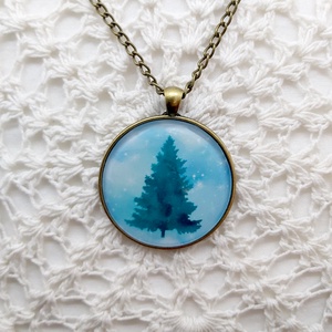 Fenyő üveglencsés nyaklánc I. - ékszer - nyaklánc - medálos nyaklánc - Meska.hu