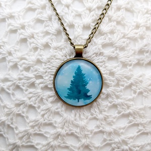 Fenyő üveglencsés nyaklánc III. - ékszer - nyaklánc - medálos nyaklánc - Meska.hu