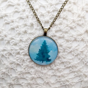 Fenyő üveglencsés nyaklánc II. - ékszer - nyaklánc - medálos nyaklánc - Meska.hu