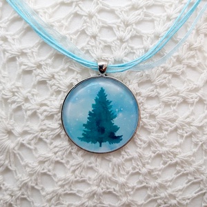 Fenyő üveglencsés nyaklánc ezüst I., Ékszer, Nyaklánc, Medálos nyaklánc, Ékszerkészítés, Fotó, grafika, rajz, illusztráció, MESKA