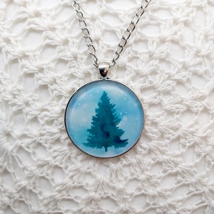 Fenyő üveglencsés nyaklánc ezüst I. - ékszer - nyaklánc - medálos nyaklánc - Meska.hu