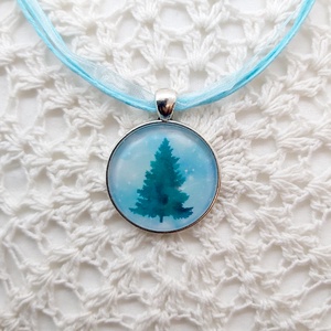Fenyő üveglencsés nyaklánc ezüst III., Ékszer, Nyaklánc, Medálos nyaklánc, Ékszerkészítés, Fotó, grafika, rajz, illusztráció, MESKA