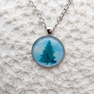 Fenyő üveglencsés nyaklánc ezüst III. - ékszer - nyaklánc - medálos nyaklánc - Meska.hu