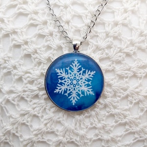 Hópehely üveglencsés nyaklánc ezüst II. - ékszer - nyaklánc - medálos nyaklánc - Meska.hu