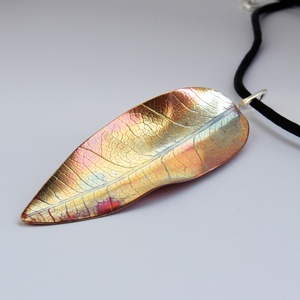 Olajfalevél medál vörösrézből ezüst szárral, Ékszer, Nyaklánc, Medálos nyaklánc, Ékszerkészítés, Ötvös, MESKA