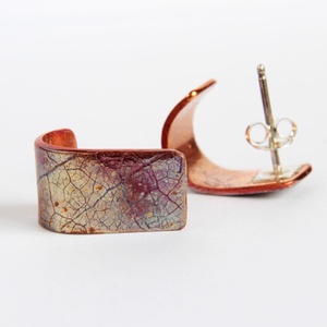 Írisz bedugós fülbevaló vörösrézből ezüst szárral, Ékszer, Fülbevaló, Pötty fülbevaló, Ékszerkészítés, Ötvös, MESKA