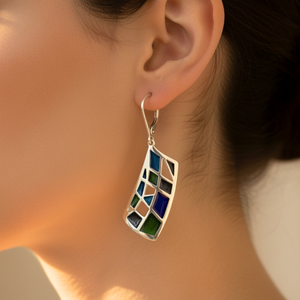 SilverColor Mozaik Fülbevaló, Ékszer, Fülbevaló, Lógó fülbevaló, Tűzzománc, Ékszerkészítés, MESKA