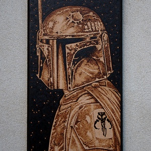 Star Wars Boba Fett falikép, Otthon & Életmód, Dekoráció, Fali és függő dekoráció, Falra akasztható dekor, Gravírozás, pirográfia, MESKA