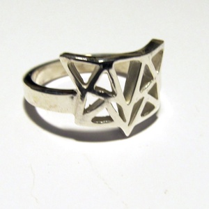 Origami rókafej ezüst gyűrű, Ékszer, Gyűrű, Figurális gyűrű, Ékszerkészítés, Ötvös, MESKA