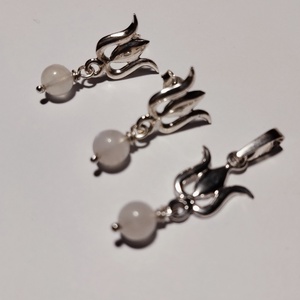 Tulipános ezüst szett holdkővel - ékszer - fülbevaló - lógó fülbevaló - Meska.hu