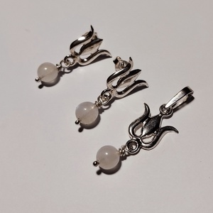 Tulipános ezüst szett holdkővel - ékszer - fülbevaló - lógó fülbevaló - Meska.hu