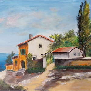 Mediterán tájkép, Művészet, Festmény, Akril, Festészet, MESKA