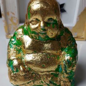 Zöld-arany ülő buddha szobor, Művészet, Szobor, Kerámia, , MESKA