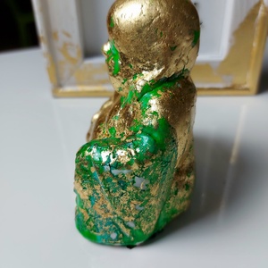 Zöld-arany ülő buddha szobor - művészet - szobor - kerámia - Meska.hu