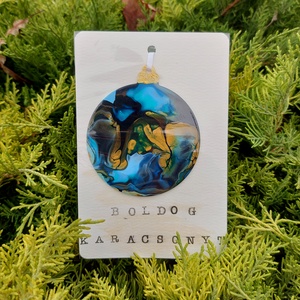 Karácsonyfadísz kék gömb , Karácsony, Karácsonyi lakásdekoráció, Karácsonyfadíszek, Festett tárgyak, MESKA