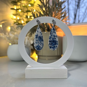 Lilian - Kék Virág Mintás Csepp Fülbevaló, Ékszer, Fülbevaló, Lógó fülbevaló, Ékszerkészítés, MESKA