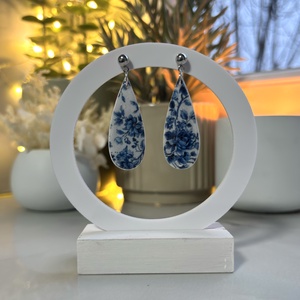 Lilian - Kék Virág Mintás Csepp Fülbevaló - ékszer - fülbevaló - lógó fülbevaló - Meska.hu