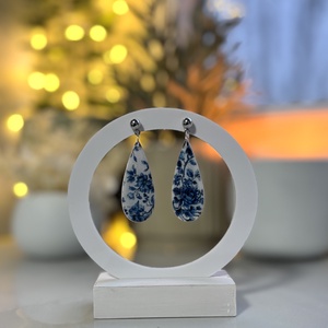 Lilian - Kék Virág Mintás Csepp Fülbevaló - ékszer - fülbevaló - lógó fülbevaló - Meska.hu