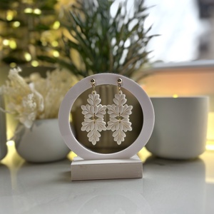 Viktória Hófehér Dupla Virág Fülbevaló - ékszer - fülbevaló - lógó fülbevaló - Meska.hu