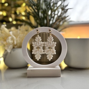 Viktória Hófehér Dupla Virág Fülbevaló, Ékszer, Fülbevaló, Lógó fülbevaló, Ékszerkészítés, MESKA