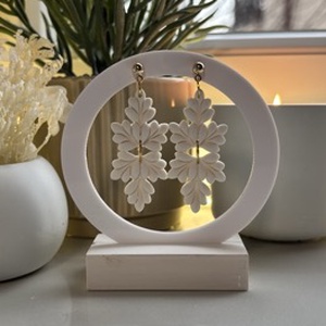 Viktória Hófehér Dupla Virág Fülbevaló - ékszer - fülbevaló - lógó fülbevaló - Meska.hu