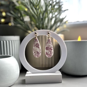 Katie - Rózsaszín Virág Mintázatú Csepp Fülbevaló, Esküvő, Ékszer, Fülbevaló, Ékszerkészítés, MESKA