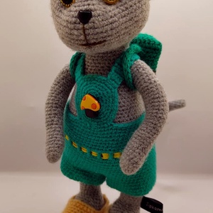 Szürke cica hátizsákkal - játék & sport - baba & babaház - baba - Meska.hu