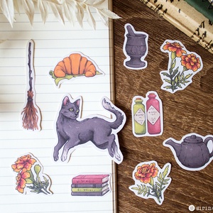 Cica - Cottage core journal matrica szett - Boszorkány familiáris matrica csomag - Meska.hu