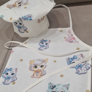 Gyerek kötény-kuktasapka szett. - otthon & életmód - konyhafelszerelés, tálalás - konyhai textil - kötény - Meska.hu