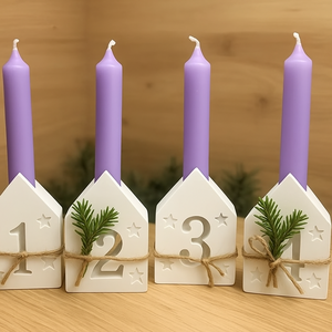 Adventi számozott gyertyatartó szett (4 db), Karácsony, Adventi díszek, Adventi gyertyadíszek és koszorúdíszek, Gipszöntés, MESKA