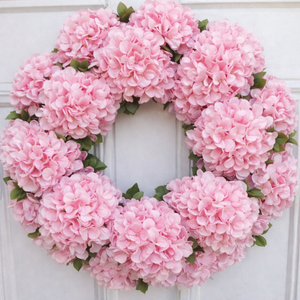 38 cm-Hortenzia ajtó koszorú rózsaszín, Otthon & Életmód, Dekoráció, Ajtó- és ablak dekoráció, Ajtódísz & Kopogtató, Mindenmás, Virágkötés, MESKA
