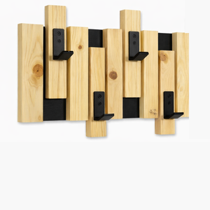 Nordic lamellás falifogas � natúr fenyő előszobafal panel fekete kampókkal, Otthon & Életmód, Bútor, Fogas, Famegmunkálás, Festett tárgyak, MESKA