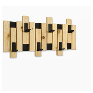 Nordic lamellás falifogas � natúr fenyő előszobafal panel fekete kampókkal - otthon & életmód - bútor - fogas - Meska.hu