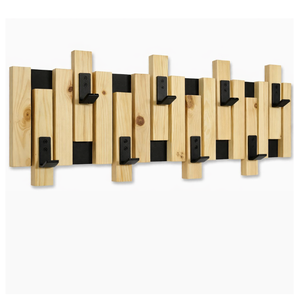 Nordic lamellás falifogas � natúr fenyő előszobafal panel fekete kampókkal - otthon & életmód - bútor - fogas - Meska.hu