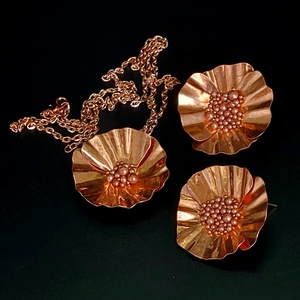 Pipacs fülbevaló és nyaklánc vörösrézből - Meska.hu