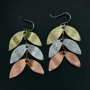 Három színű fülbevaló rézből és alumíniumból, Ékszer, Fülbevaló, Lógó fülbevaló, Ékszerkészítés, MESKA