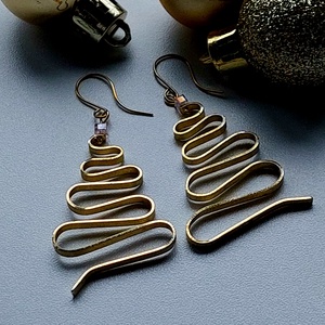 Karácsonyi Minimál Fülbevaló sárgarézből  - ékszer - fülbevaló - lógó fülbevaló - Meska.hu