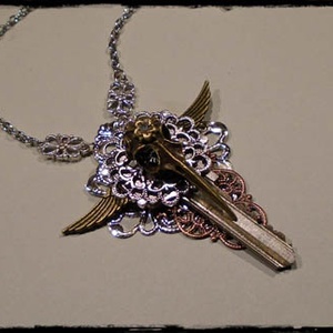 Steampunk kulcs medálos nyaklánc, madárkoponyával -  - Meska.hu