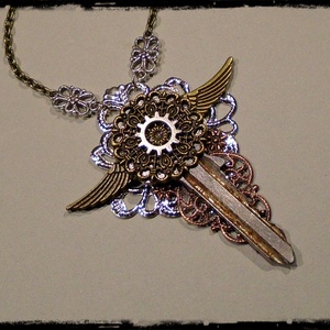 Steampunk kulcs medálos nyaklánc, filigránnal - Meska.hu