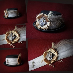 Viktoriánus/steampunk világos színvilágú, cilinder dísz, nagy kámeával 02 - ruha & divat - sál, sapka, kendő - kalap - Meska.hu