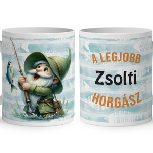 Névvel kérhető - Horgász manó és a nagy fogás mintás bögre, Otthon & Életmód, Konyhafelszerelés, tálalás, Tálalás, Bögre & Csésze, , MESKA