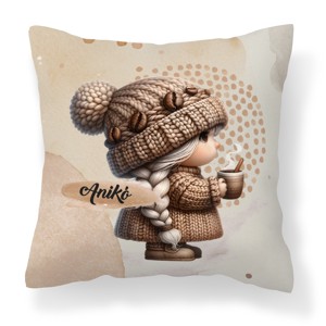 Névvel kérhető - Tündéri kávés manó lány mintás párna, Otthon & Életmód, Lakástextil, Párna & Párnahuzat, Díszpárna (belsővel együtt), , MESKA